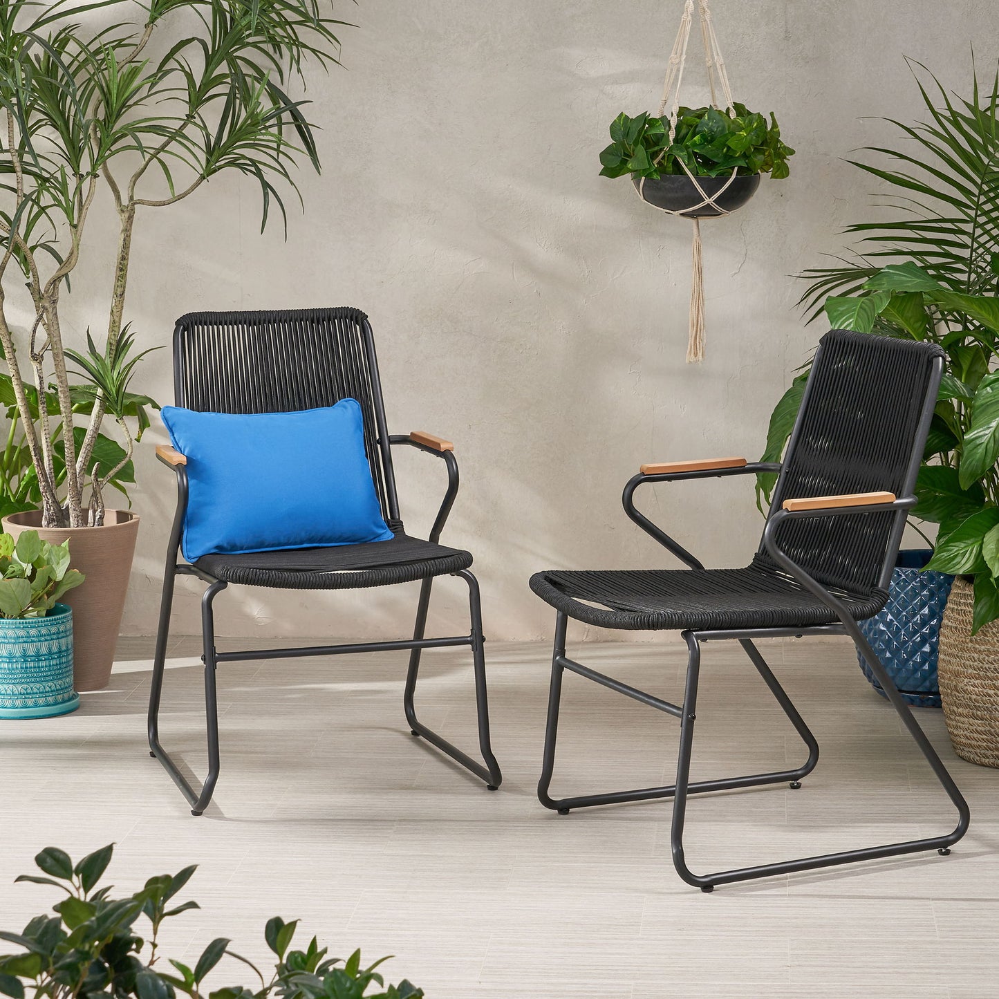 Moonstone - Outdoor Club Chair Set With Rope Weave Design - Black Noble House