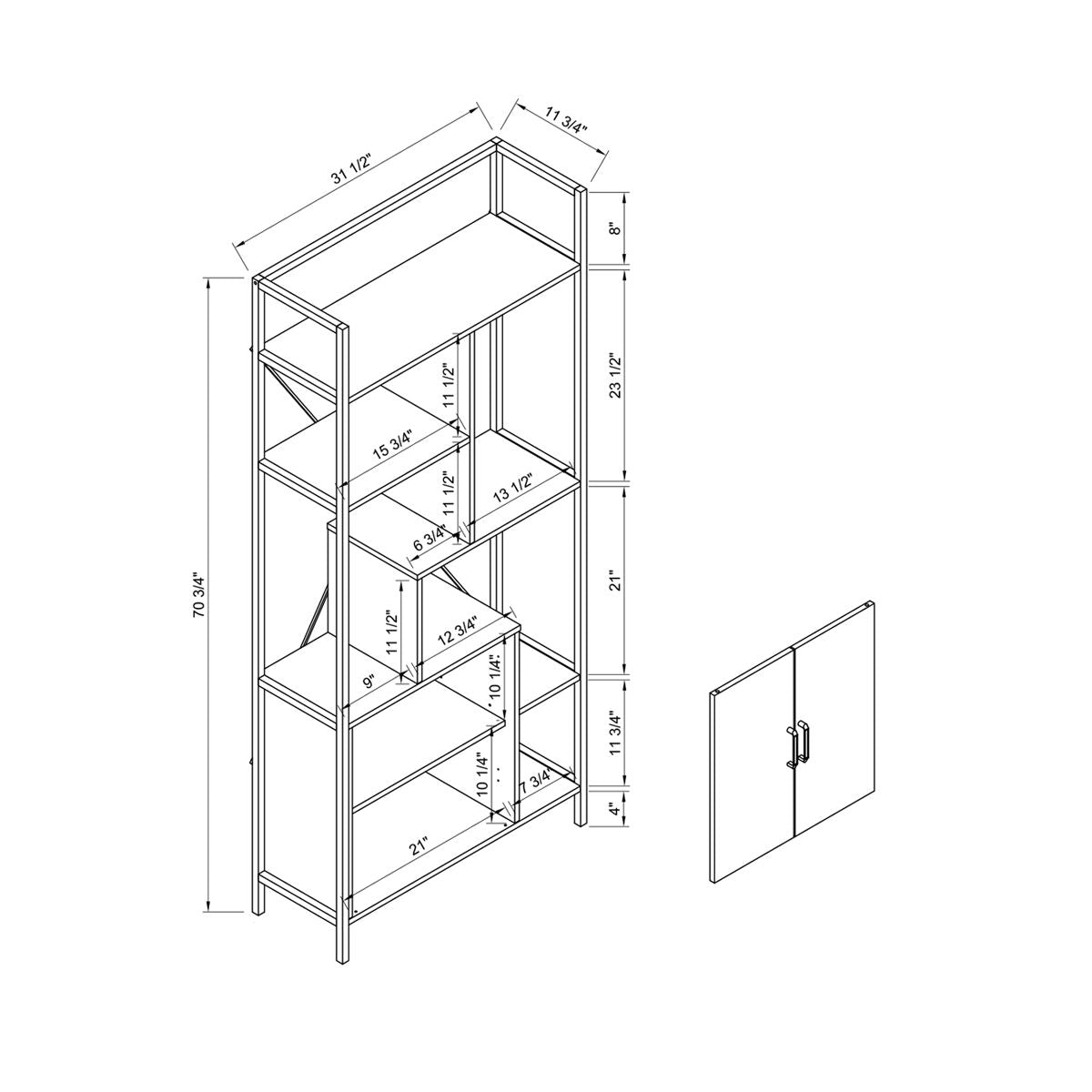 Modern Bookcase With Two Door Storage Cabinet With Two Shelves Home Essentials