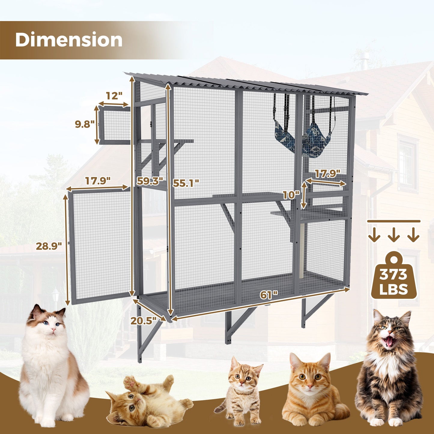 Large Walk In Outdoor Catio For Cats With Roof And 3 Access Doors - Gray Daily Nest