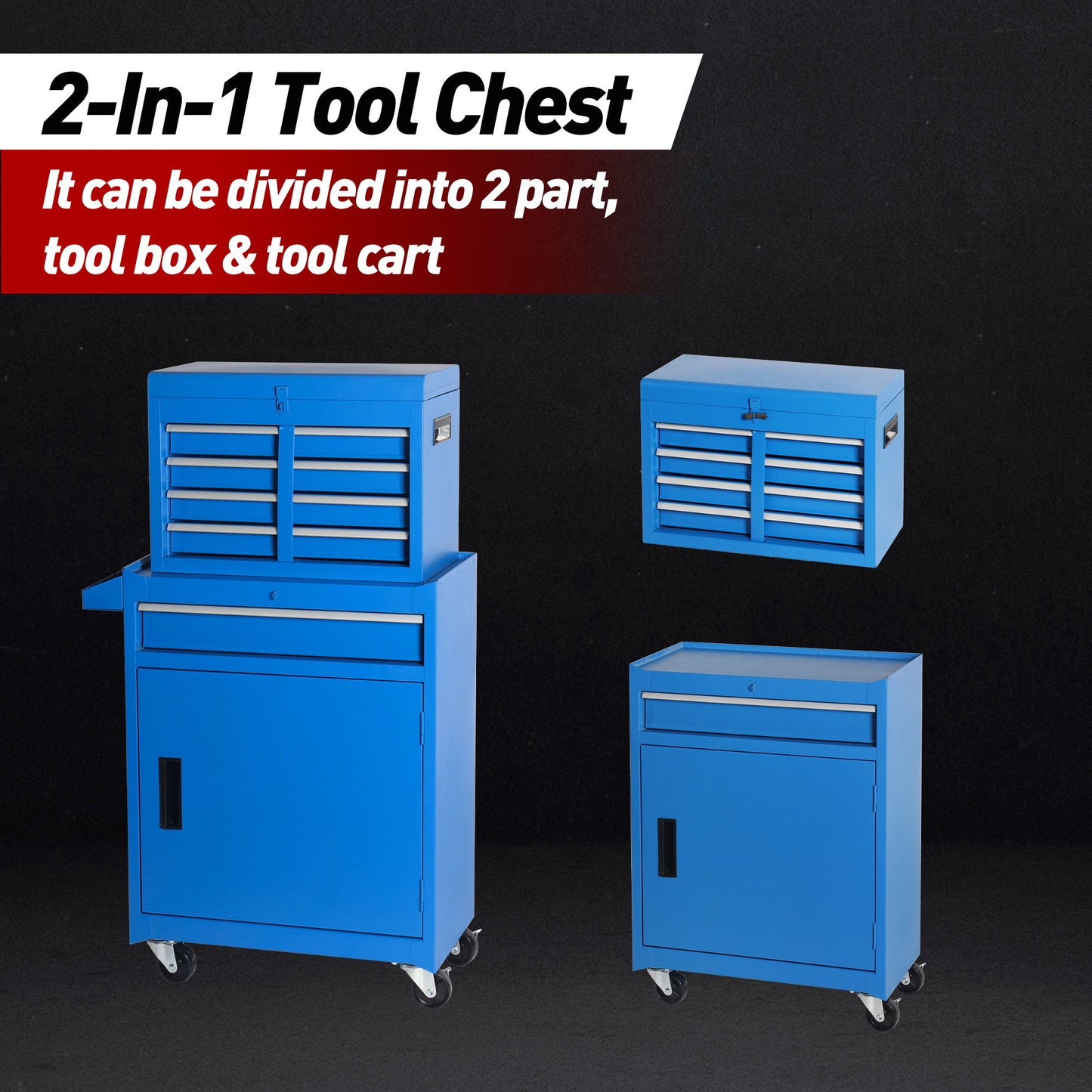 Tool Chest, 5 Drawer Rolling Tool Storage Cabinet With Detachable Top Tool Box, Liner, Universal Lockable Wheels, Adjustable Shelf, Locking Mechanism, Metal Tool Cart For Garage Workshop Daily Nest