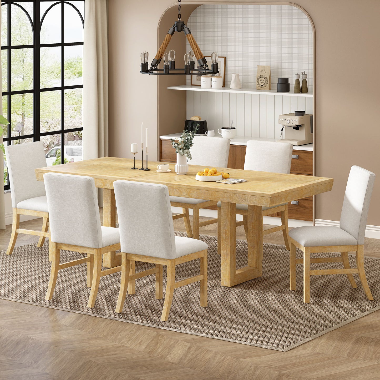 Topmax - 7 Piece Traditional Extendable Dining Table Set With Butterfly Leaf And 6 Upholstered Dining Table Set Hearth and Haven