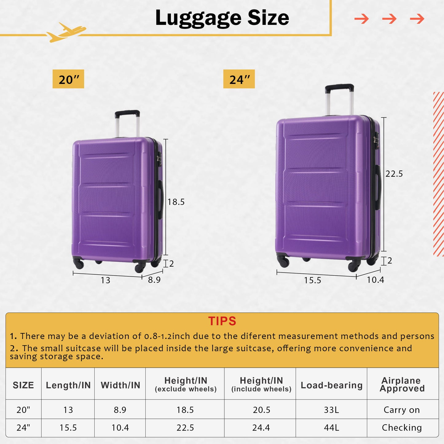 2 Piece Luggage Set With Bags Expanable Spinner Wheels ABS Lightweight Suitcase With Tsa Lock 20" / 24" Daily Nest