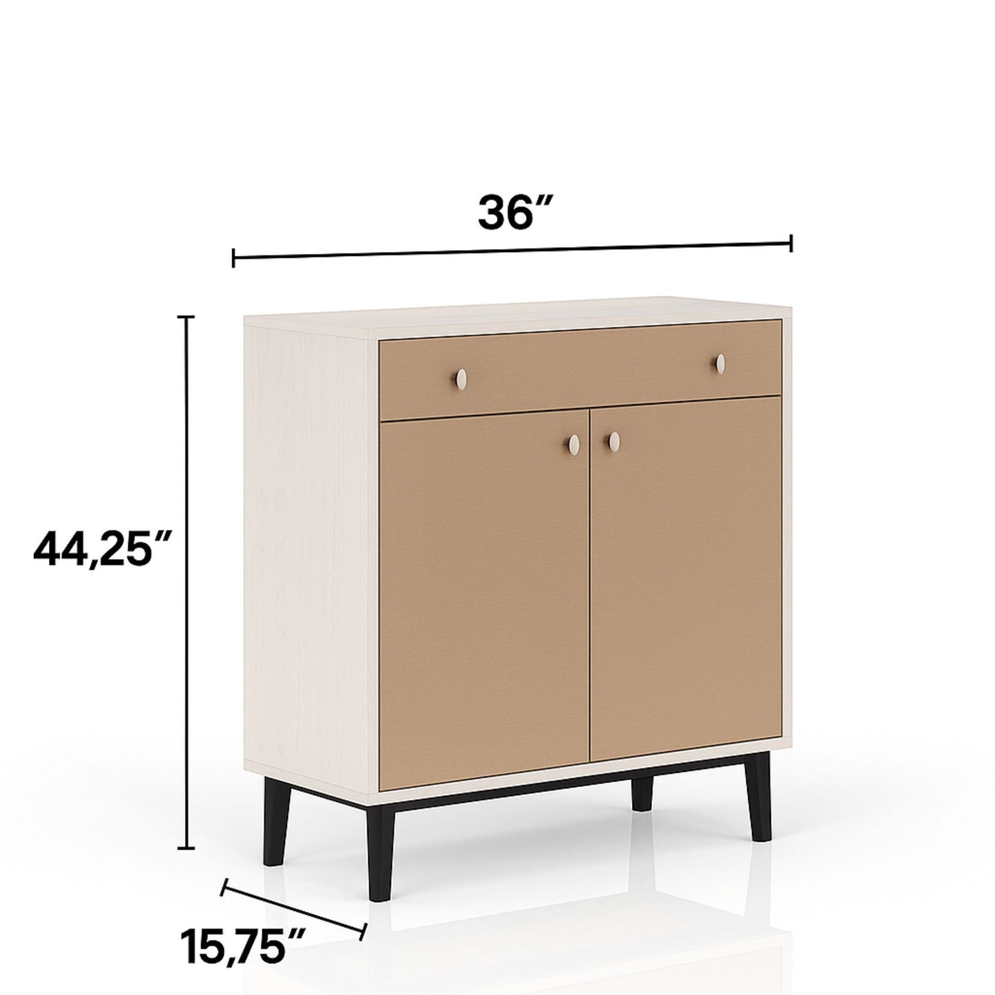 Contemporary Bar Cabinet With Large Storage - White / Pecan Bernards Furniture