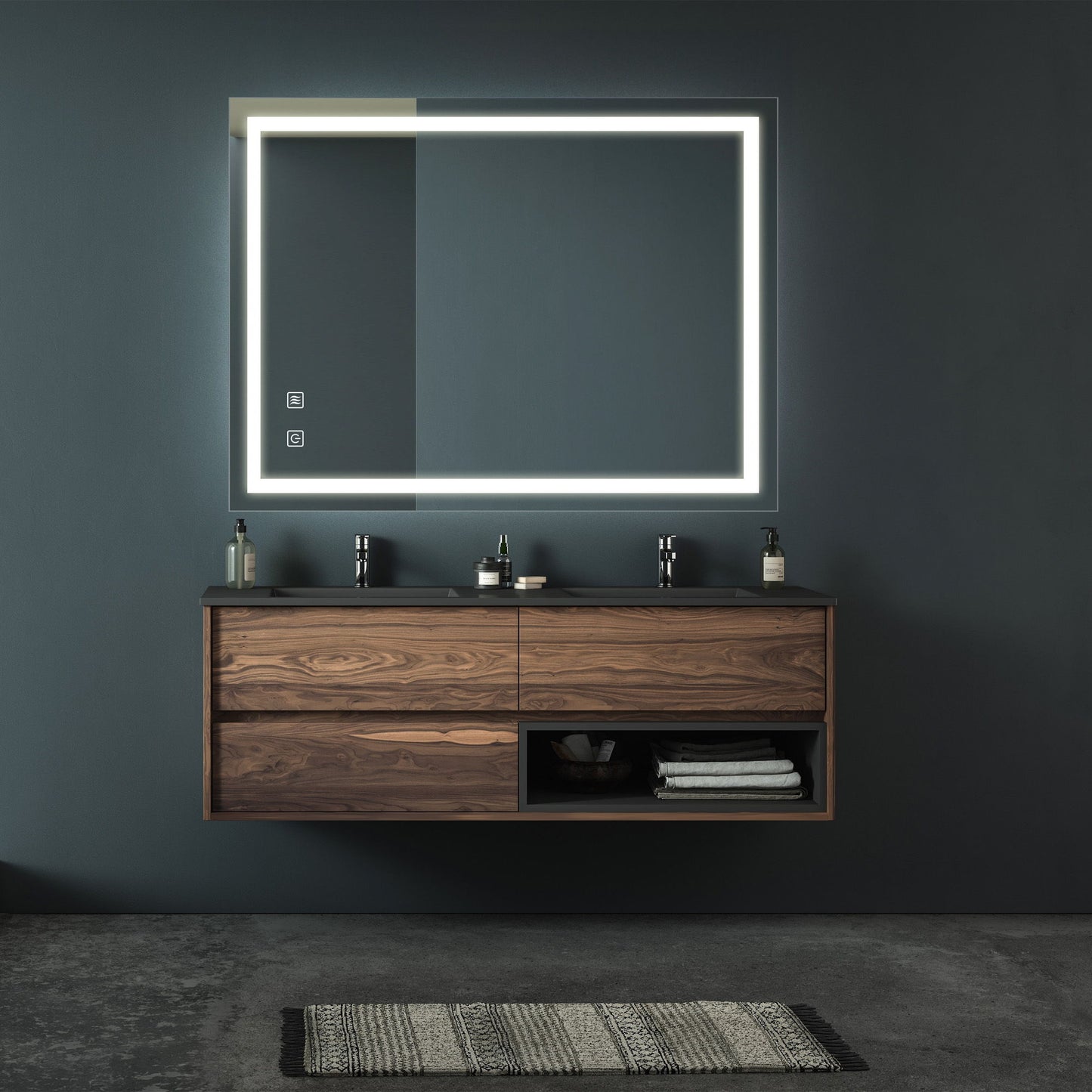 Bathroom Vanity Rectangle Mirror With Front Lighting, Anti Fog, Dimmable, Smart Memory Function Daily Nest