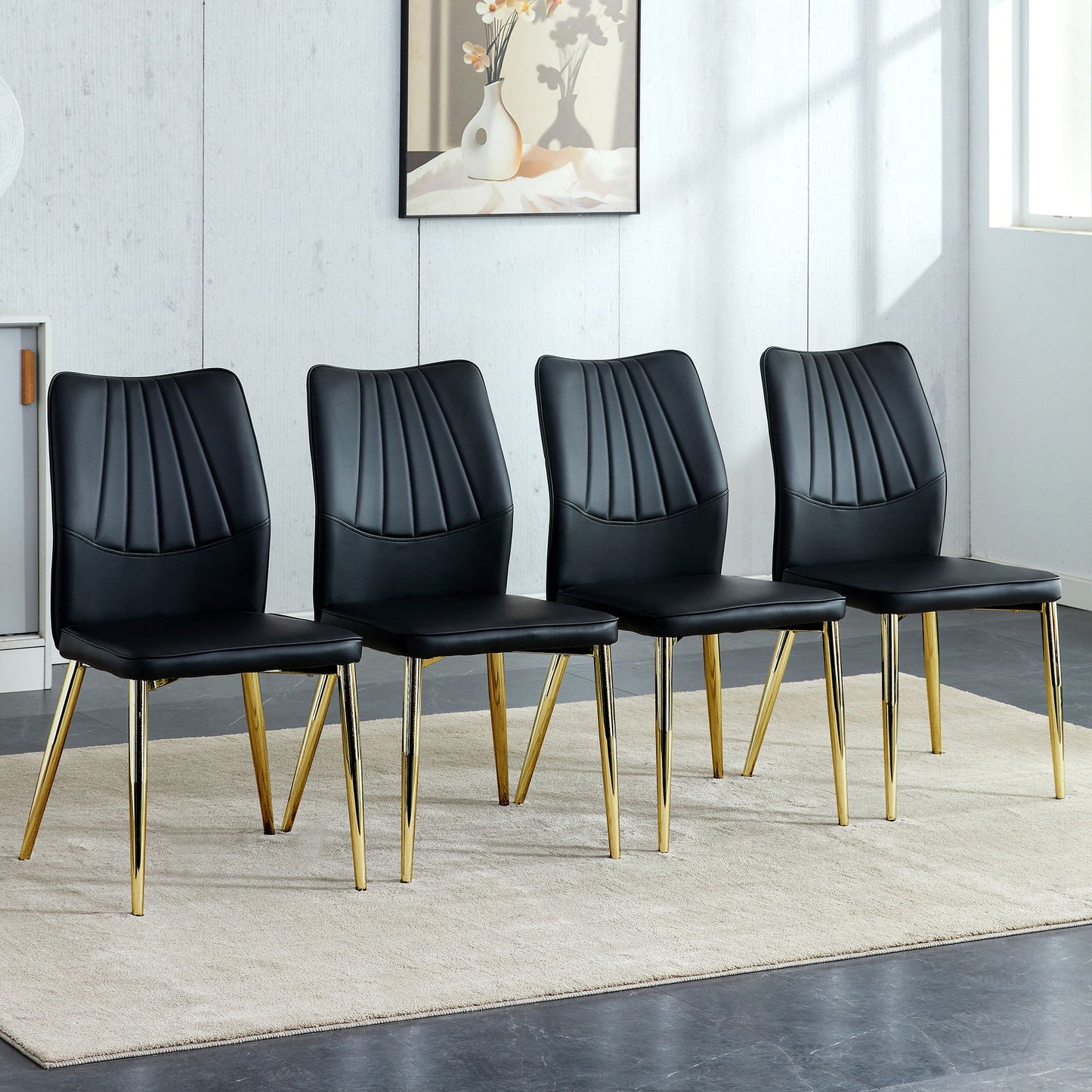 Medieval Modern Dining Chairs With Cushions And Metal Legs Material (Set of 4) - Black Home Essentials
