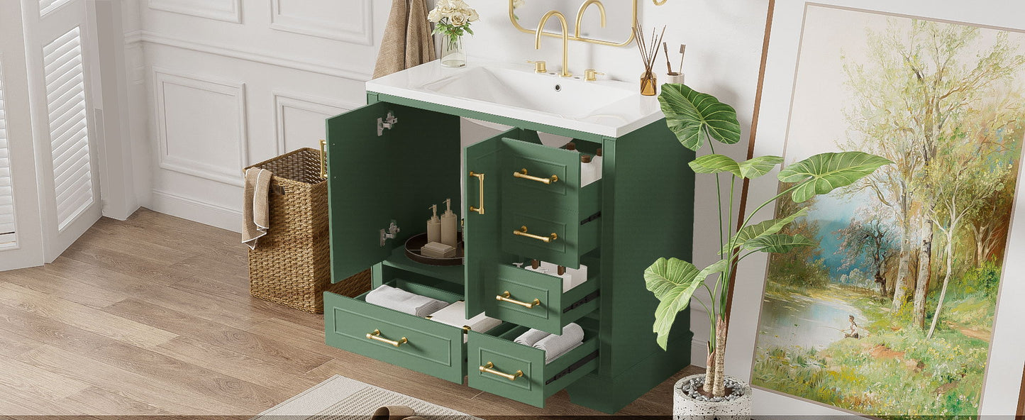 Traditional Bathroom Vanity With Resin Sink Combo Set, Bathroom Cabinet With Two Doors And Four Drawers Hearth and Haven