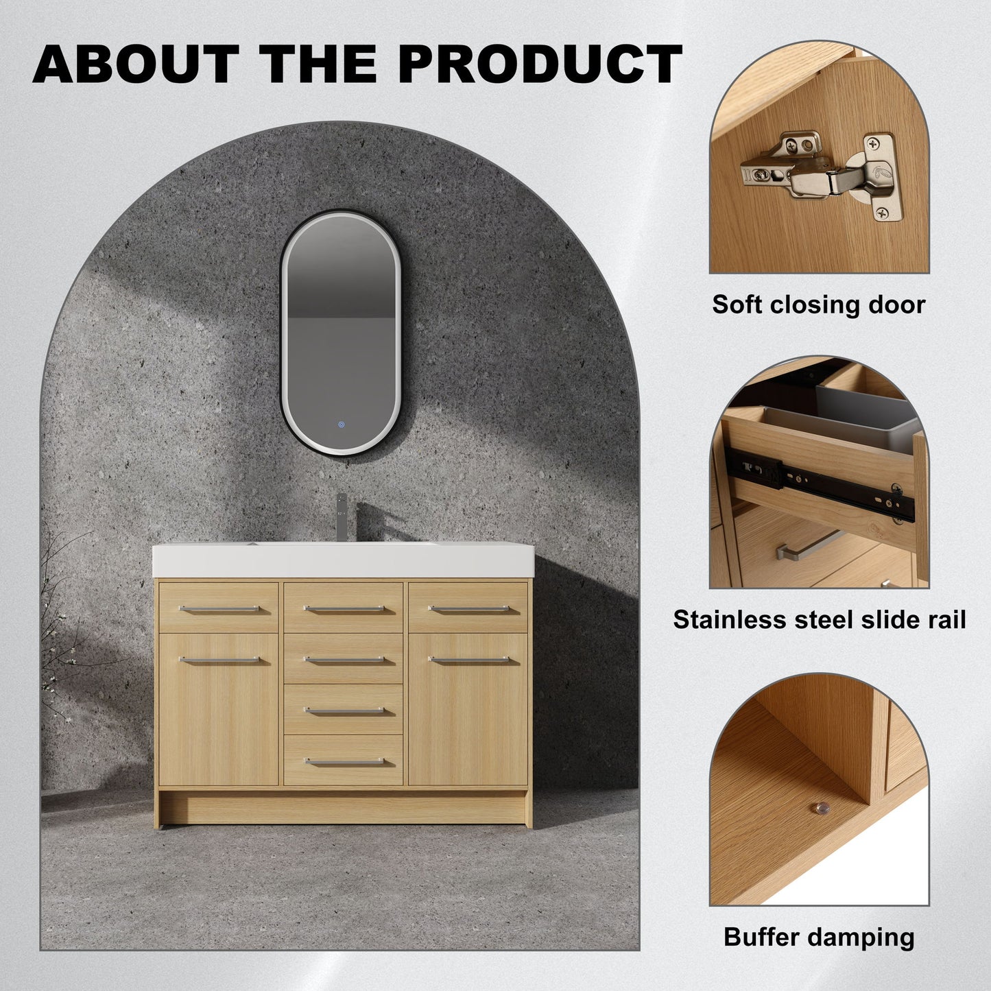 Freestanding Bathroom Vanity With Resin Sink, Soft-Closing Doors And Drawers Home Essentials