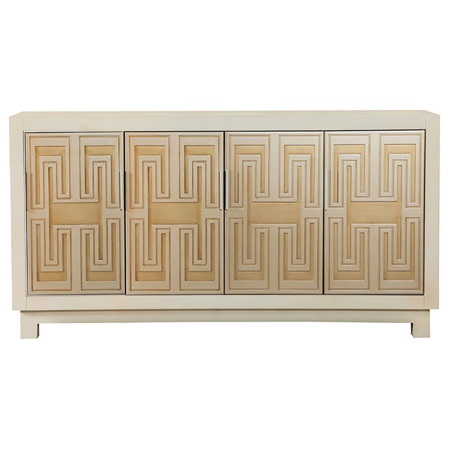 Voula - 4 Door Wood Accent Storage Cabinet - White And Gold CoasterElevations