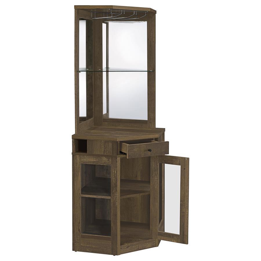 Alviso - 1-Drawer Corner Home Bar Wine Cabinet - Rustic Oak CoasterEveryday