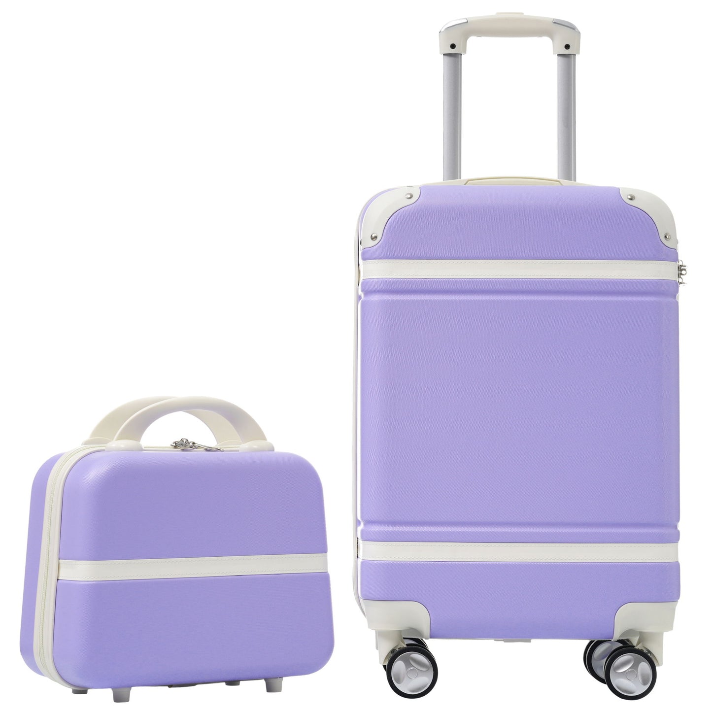 20" Hardside Luggage With Cosmetic Case, 2 Piece Lightweight Suitcase Set With Spinner Wheels, Carry On Vintage Luggage Daily Nest
