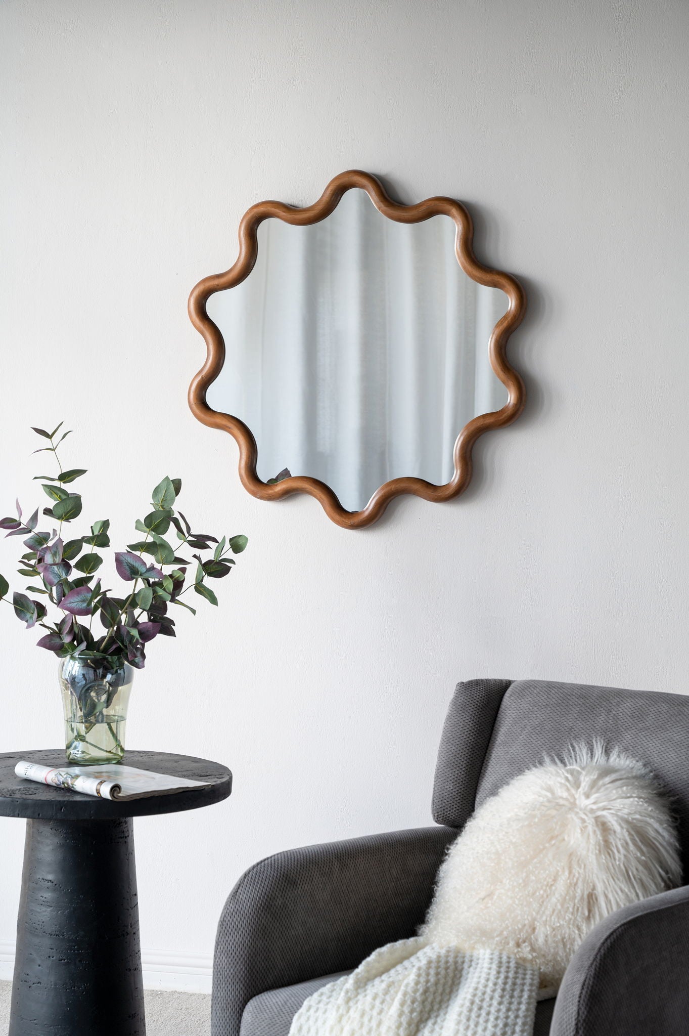 Wooden Accent Mirror With Unique Frame, Wall Mirror For Living Room Bedroom Entryway - Brown Daily Nest