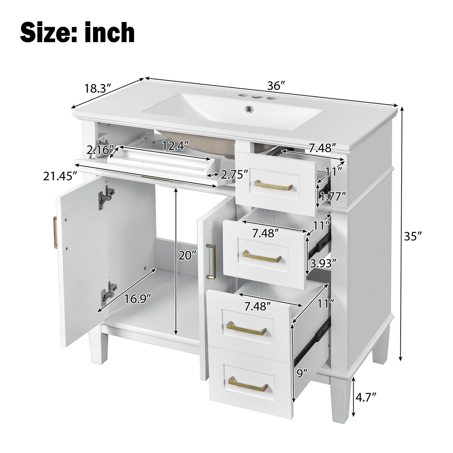 Modern Bathroom Vanity With Ceramic Sink, Soft Close Storage Cabinet Hearth and Haven