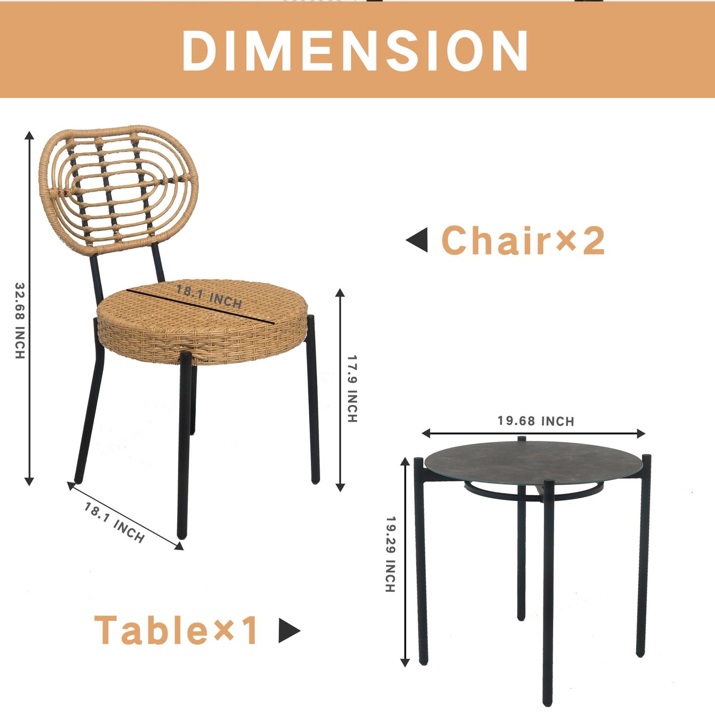 3 Pieces Of Luxury Outdoor Wicker Furniture Patio Bistro Style Table And Chair Combination, Weather Resistant PE Wicker Weave, Suitable For Garden - Black / Natural Home Essentials