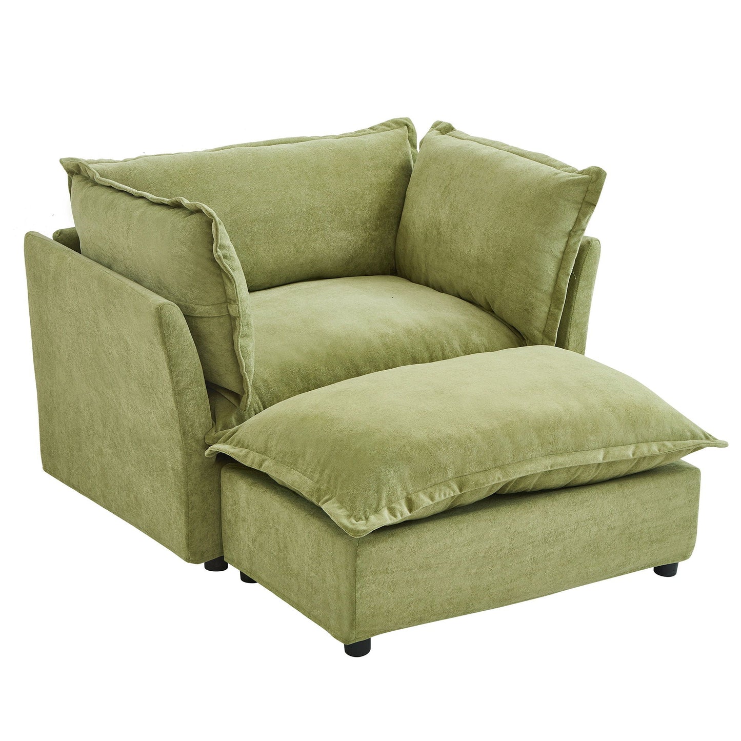 Modern Cozy Upholstered Armchair Sofa With Movable Ottoman Hearth and Haven