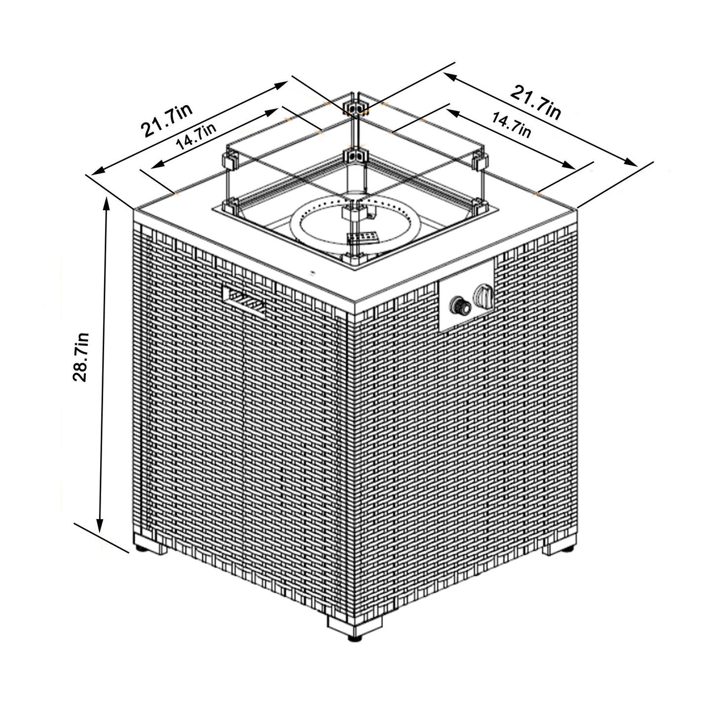 Propane Gas Square Fire Pit, Tile Tabletop With Beautiful Wicker Base For Outside Home Essentials