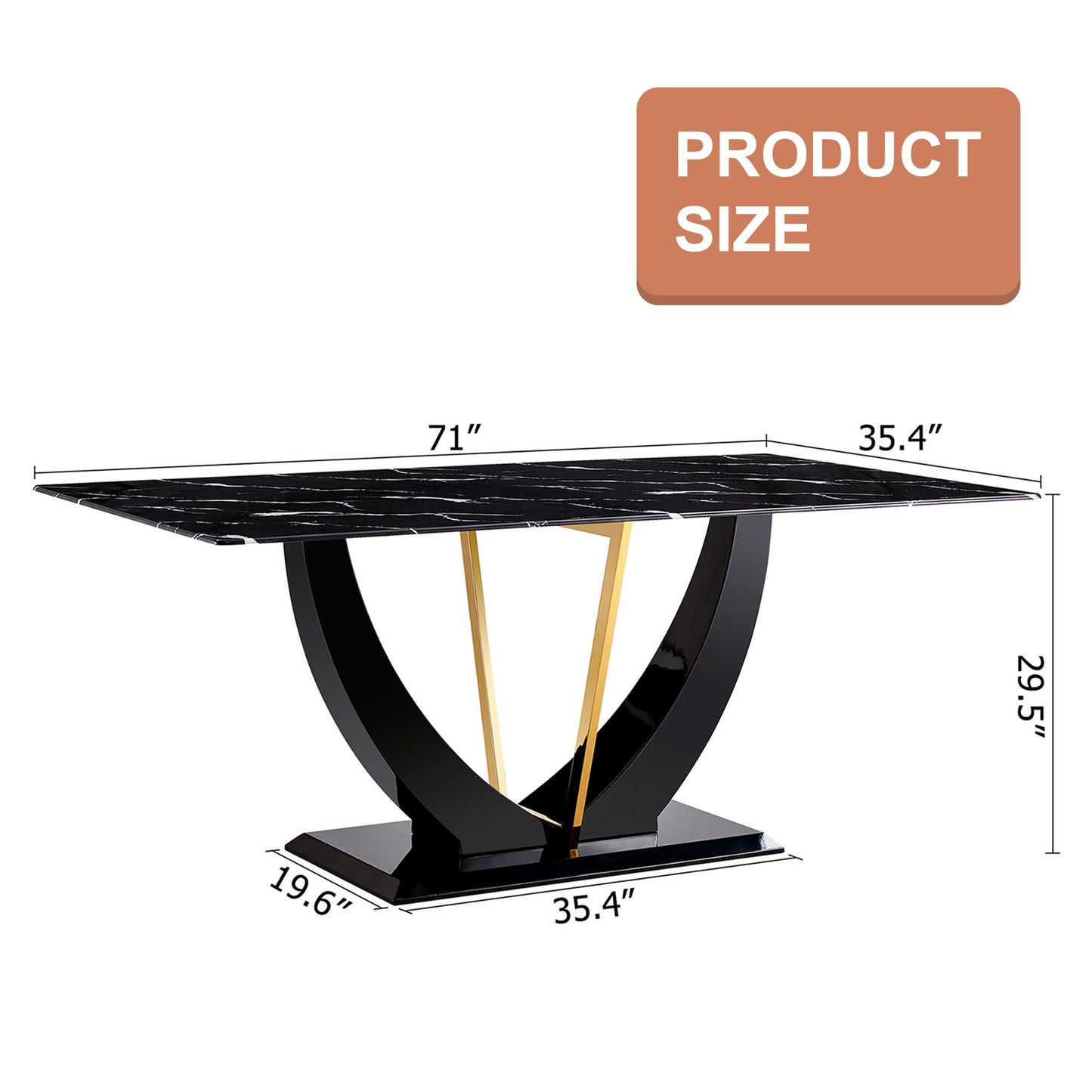 Modern Minimalist Luxurious Imitation Marble Dining Table Rectangular Office Desk With Tempered Glass - Black Home Essentials