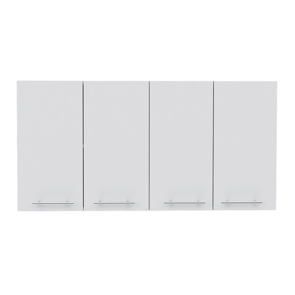 Wall Cabinet Four Doors, With Two Internal Shelves And Internal Plate And Glass Organizer - White Home Essentials