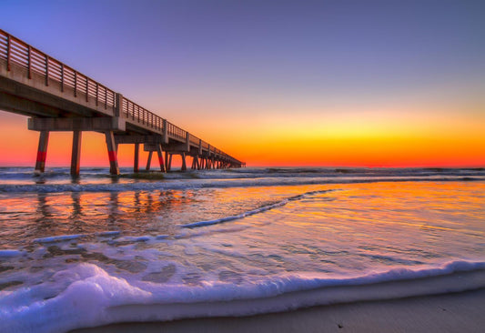Temp Glass With Foil - Jacksonville Beach Pier - Blue Classy Art
