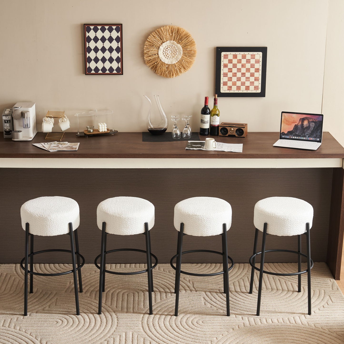 Round High Bar Stools (Set of 2), Contemporary Upholstered Dining Stools For Kitchens, Coffee Shops And Bar Stores Home Essentials