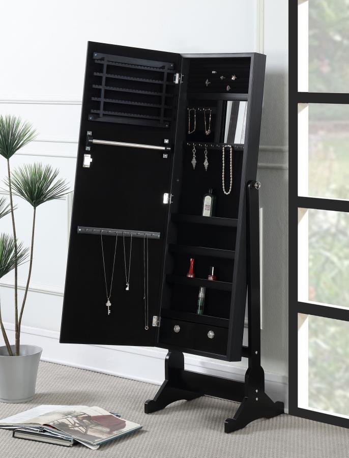 Tutuola - Cheval Mirror With Jewelry Storage - Black CoasterEveryday
