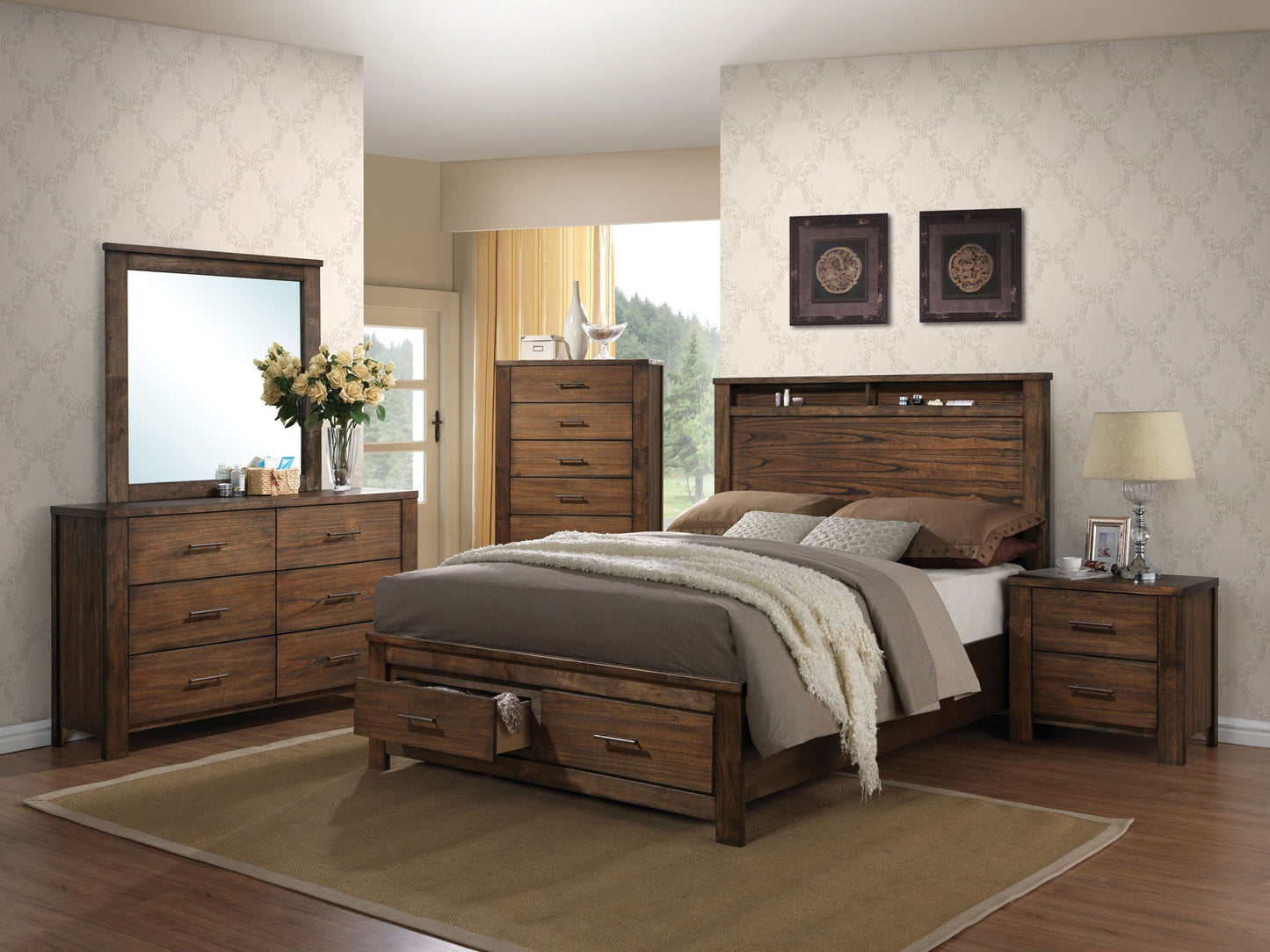 Merrilee - Eastern King Bed With Storage - Oak Acme