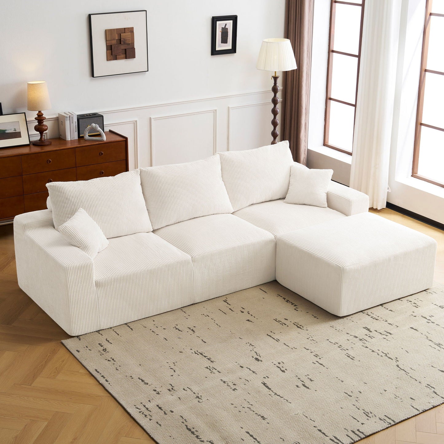 L Shaped Sectional Sofa, Full Compression 3 Seater Cloud Couch With Chaise - Snoozhouse