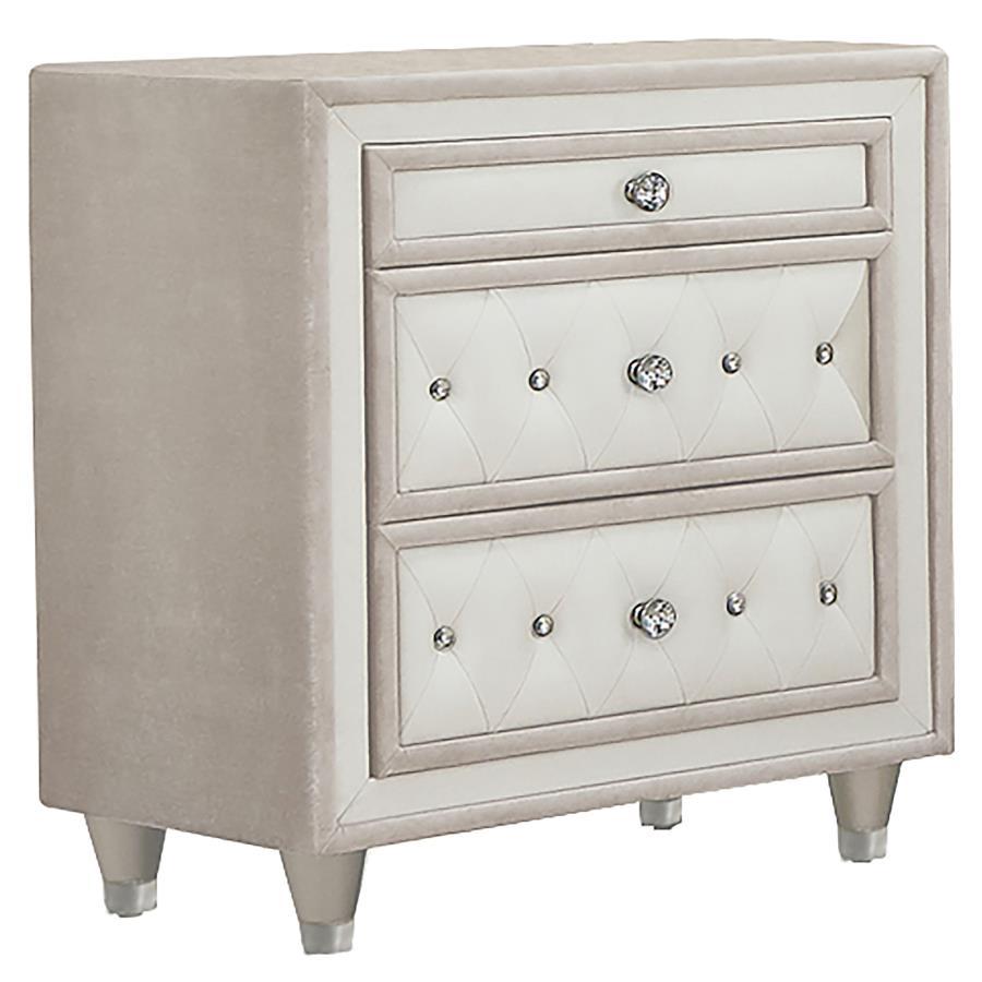 Antonella - Upholstered 3-Drawer Nightstand CoasterElevations