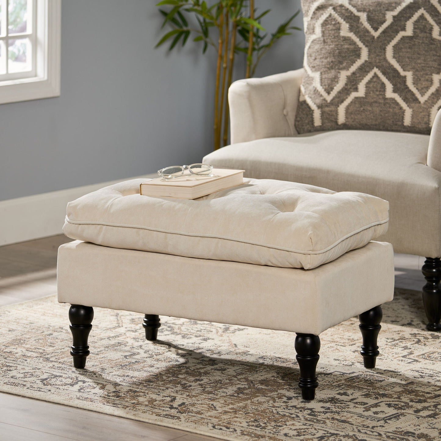 Lofton - Pillow Top Ottoman With Button Tufting - Cream Noble House