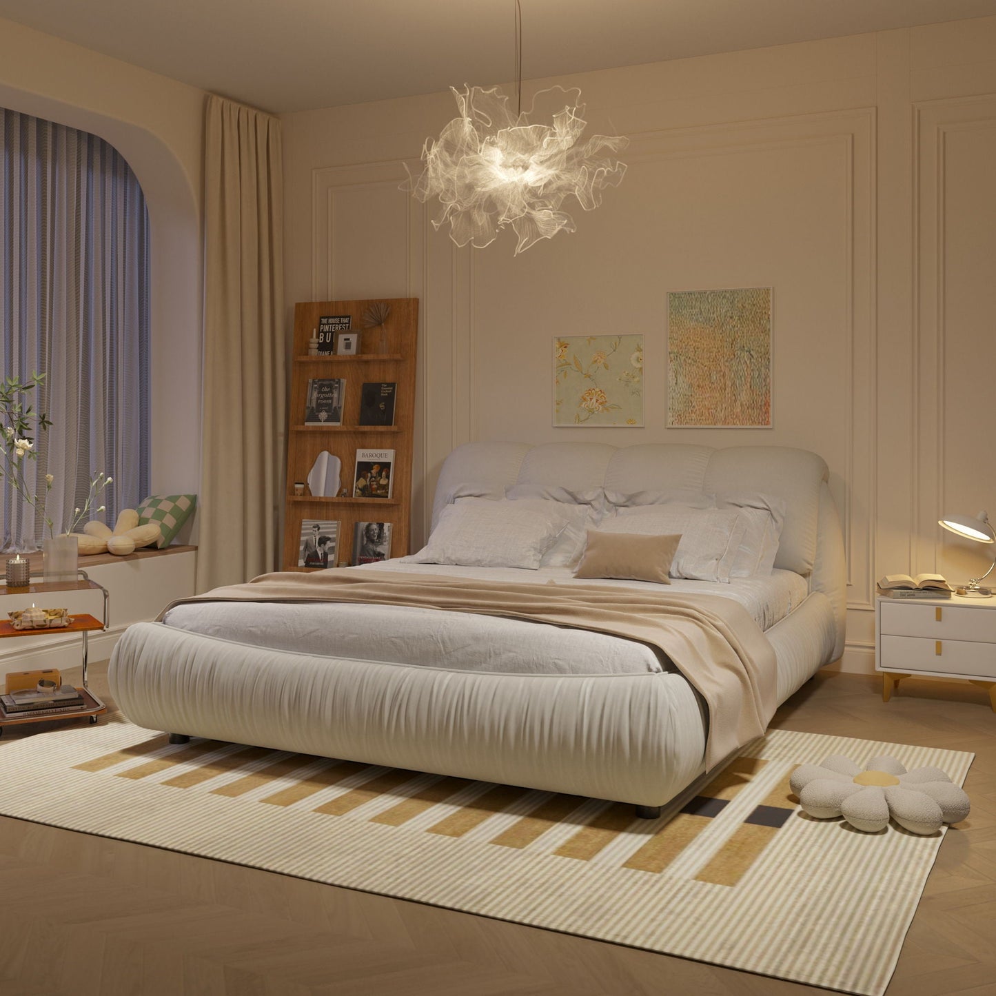 Luxury Upholstered Platform Bed With Oversized Padded Backrest And Solid Wood Frame Home Essentials