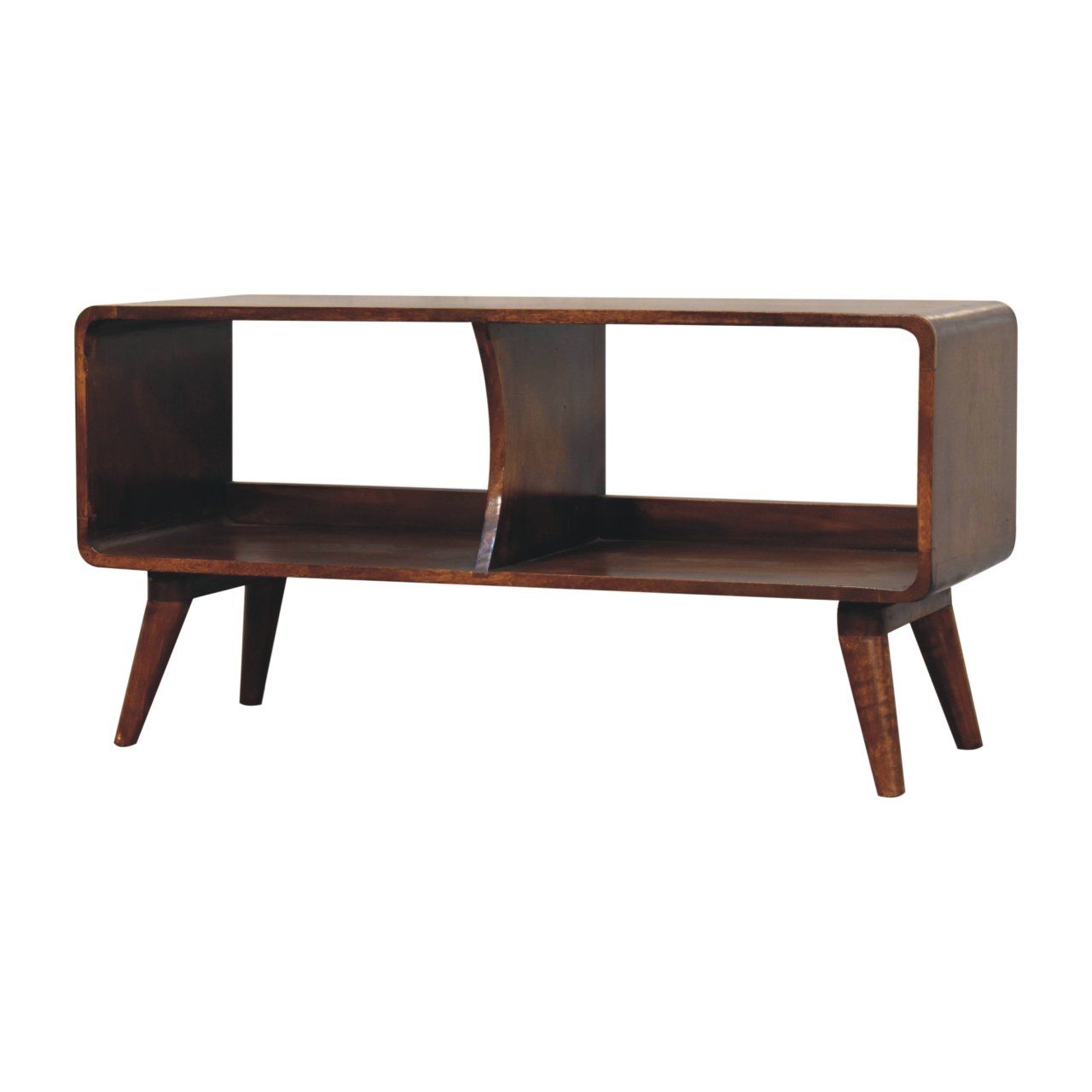Curved Double Slot Media Unit - Dark Brown Artisan Furniture