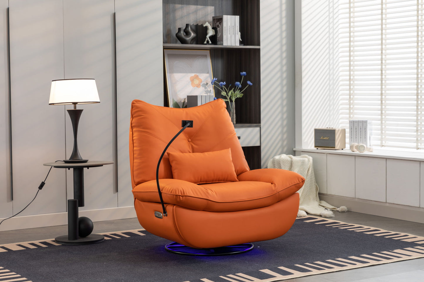270 Swivel Glider Recliner Chair, Power Recliner Rocking Chair, USB Port Charge For Nursery Chair With Atmosphere Lamp For Living Room Bedroom Apartment Home Essentials