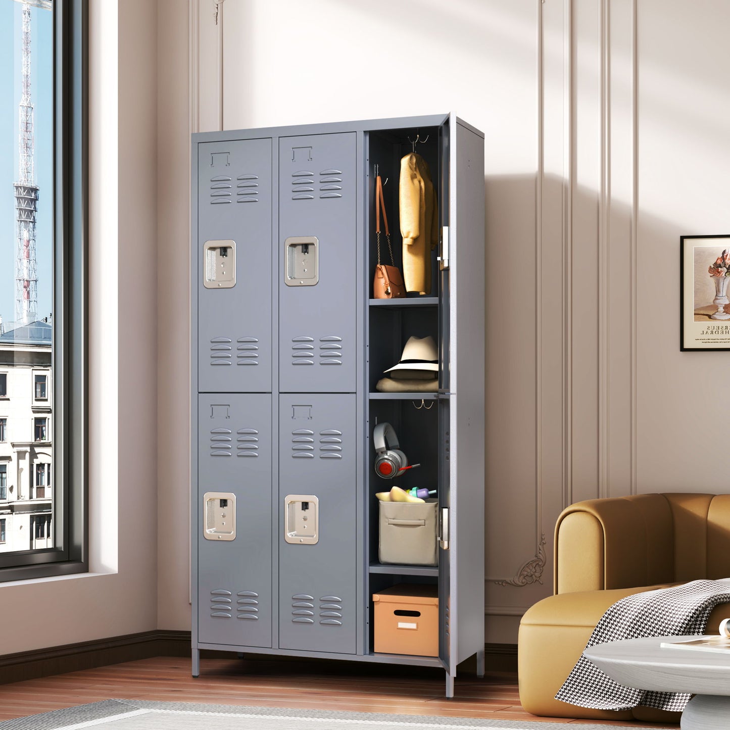 6 Door Lockers With Lock For Employees, Storage Cabinet For Home, Gym, Office, School, Garage - Gray Home Essentials