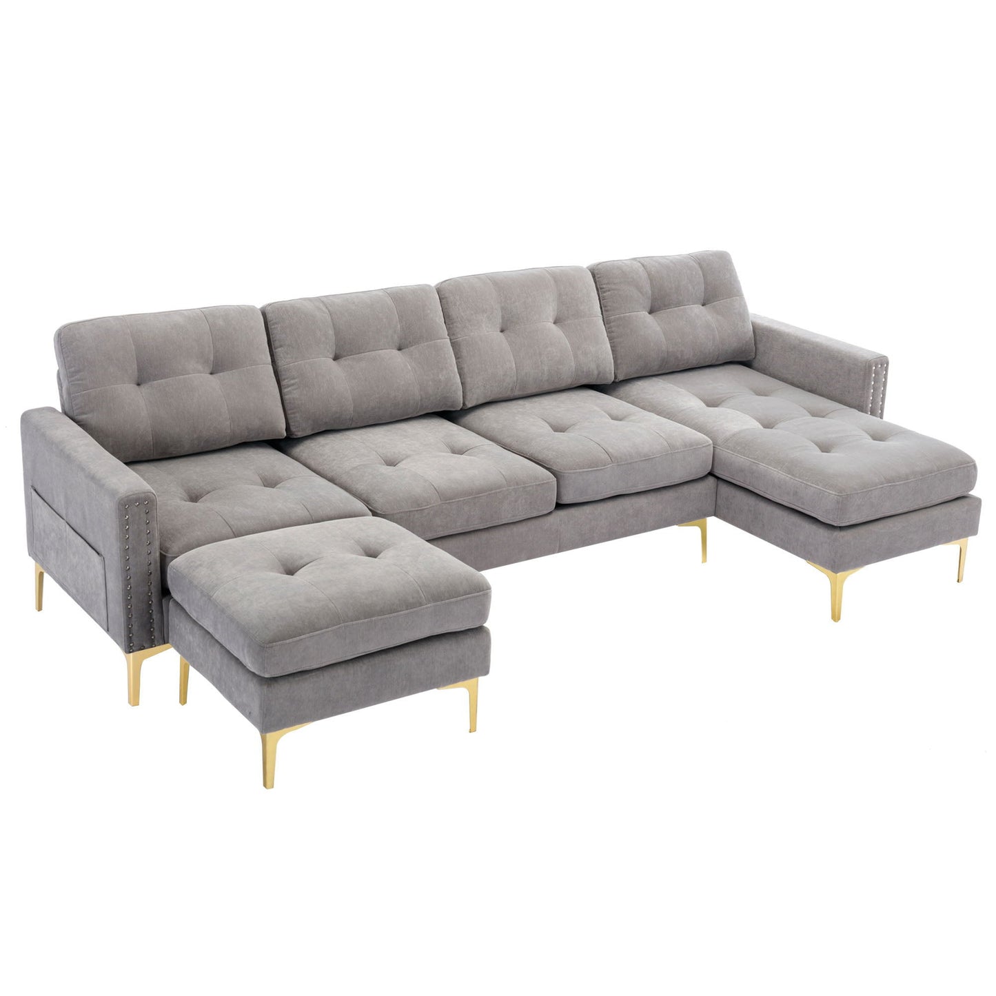 Modern L - Shape Convertible Sectional Sofa With Movable Ottoman - Snoozhouse