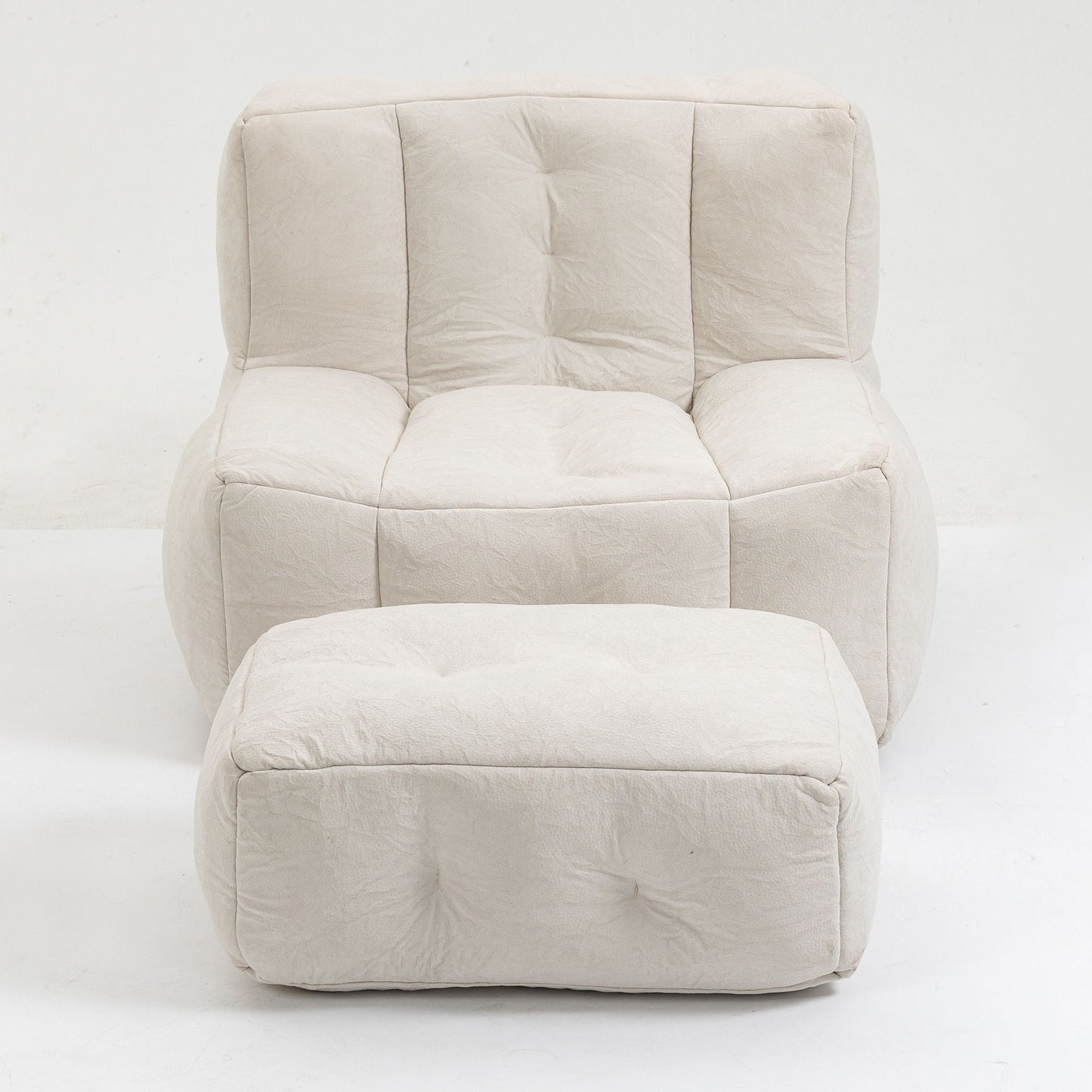 Modern Indoor Fluffy Bean Bag Chair With Memory Foam And Ottoman, Super Soft Home Essentials