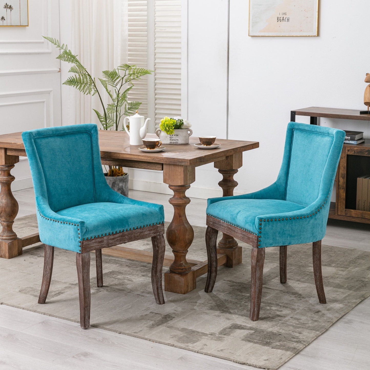 Ultra Side Dining Chair,Thickened Fabric Chairs With Neutrally Toned Solid Wood Legs, Bronze Nail Head (Set of 2) Home Essentials