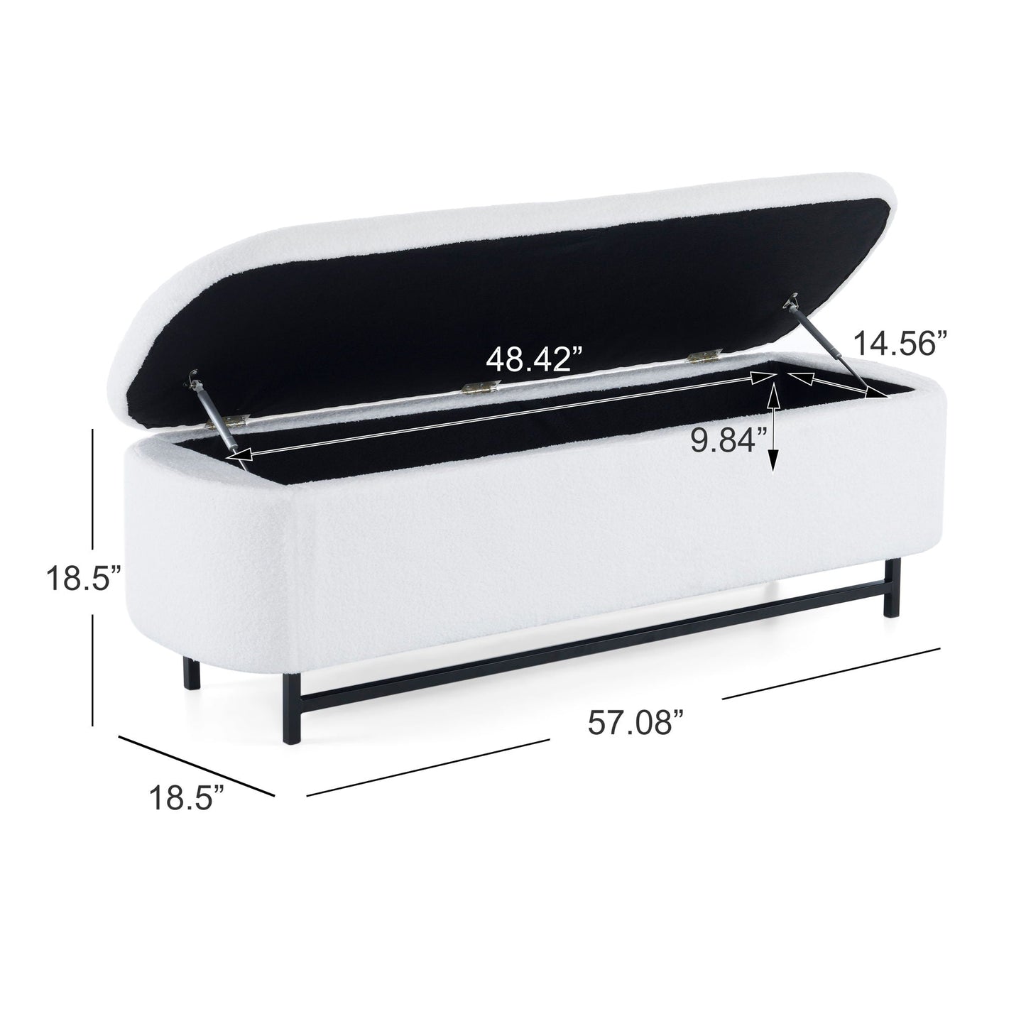 Modern Elegant Ottoman With Spacious Storage Function With Metal Feet - White / Black Noble House