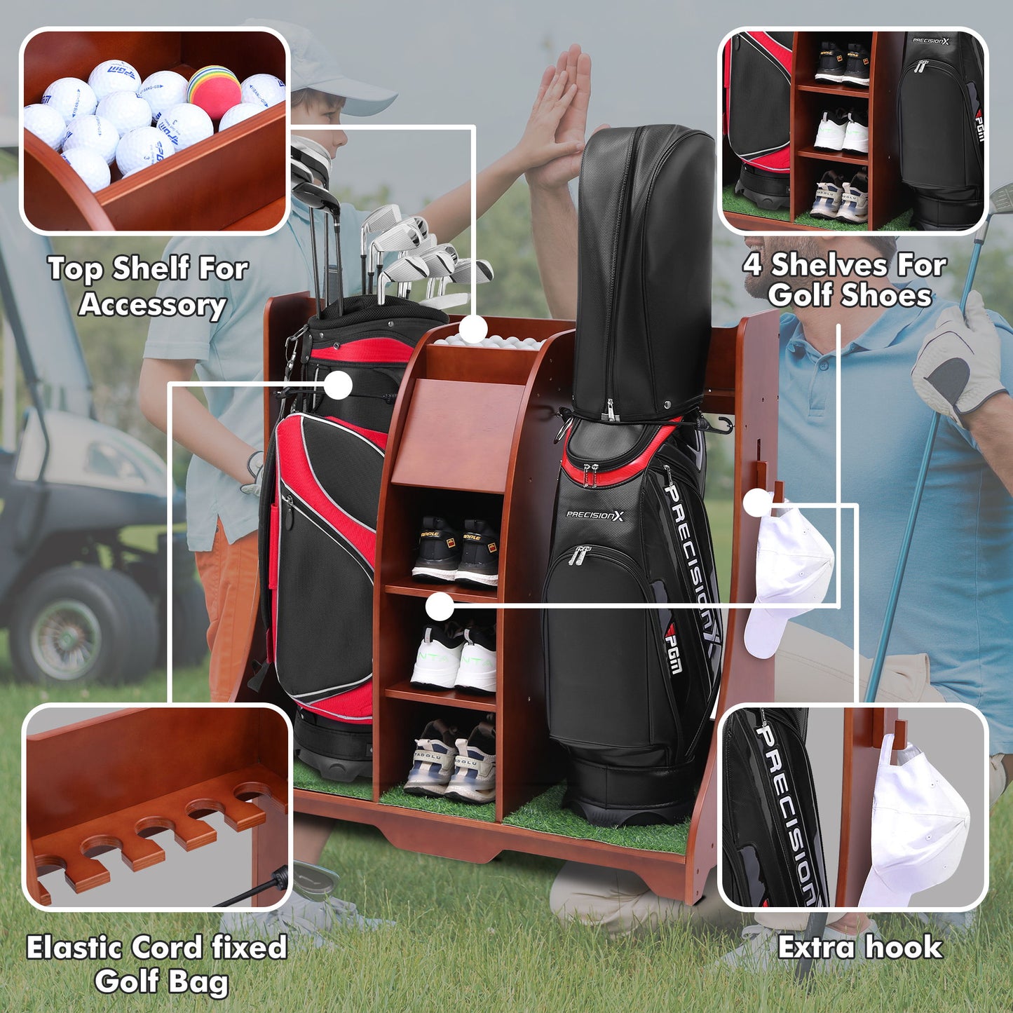 Wood Freestanding Adjustable Multi Use Golf Shelf - Reddish Brown Daily Nest