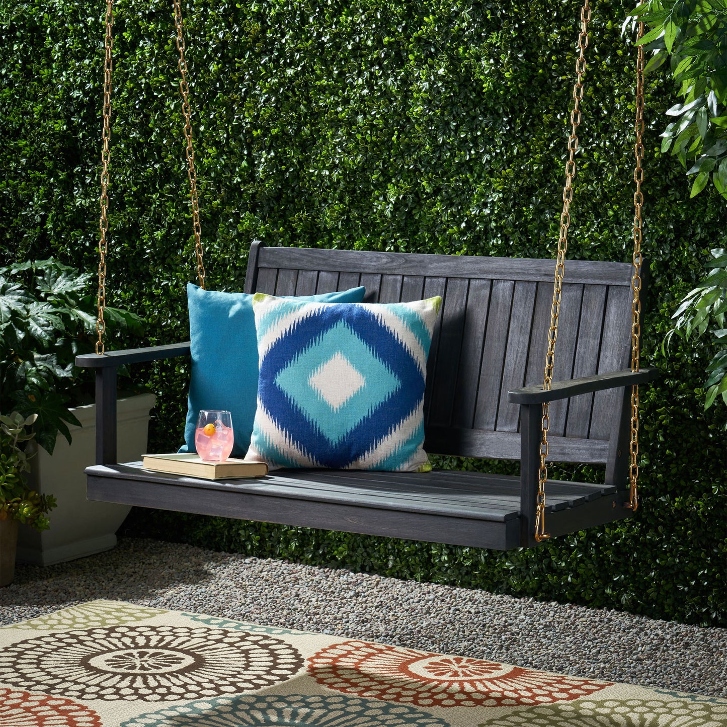 Tambora - Porch Swing Acacia Wood Slat Design Noble House