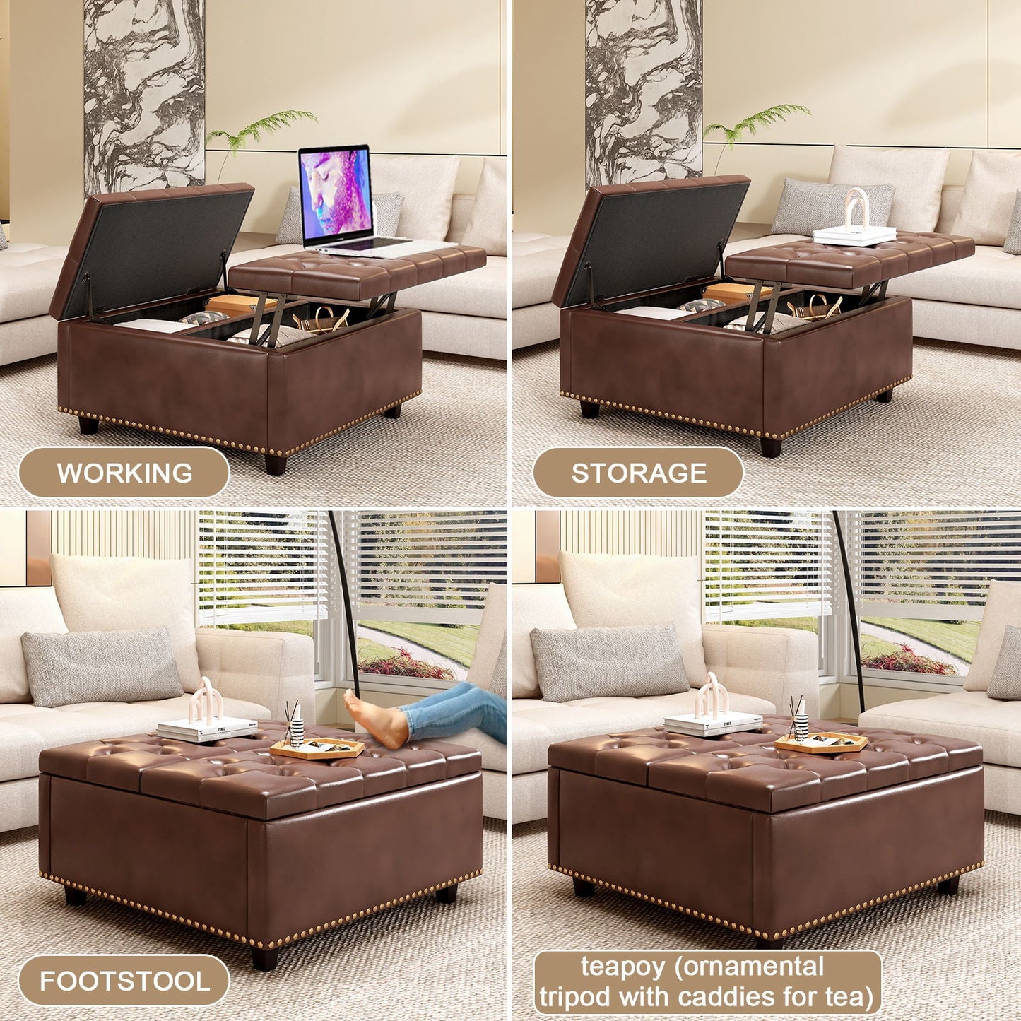 Large Square Storage Ottoman With 2 Storage Doors Home Essentials