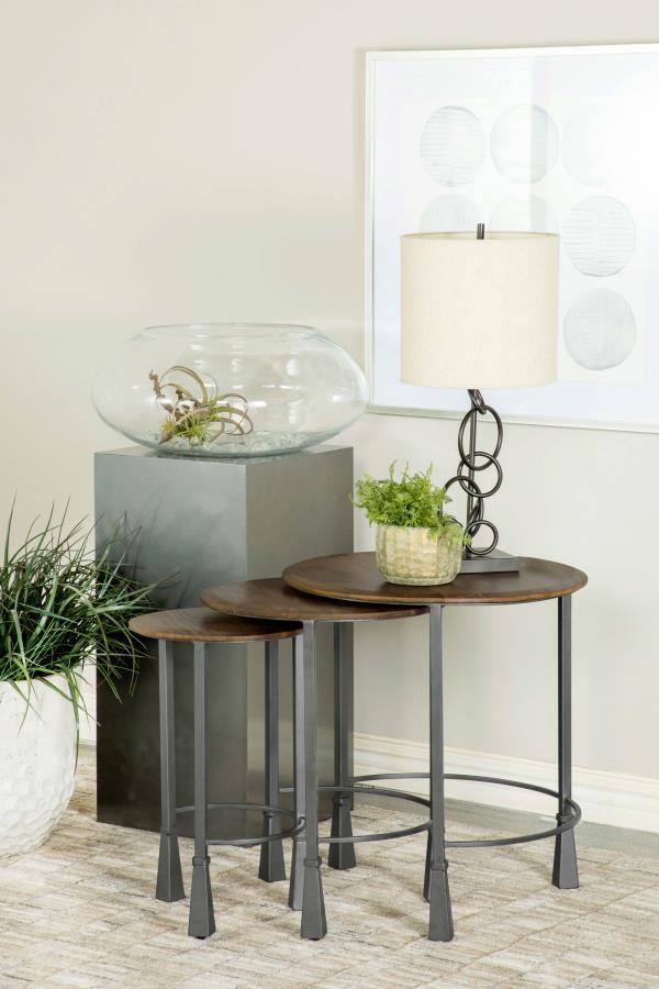 Deja - 3 Piece Round Nesting Table Set - Natural And Gunmetal CoasterElevations