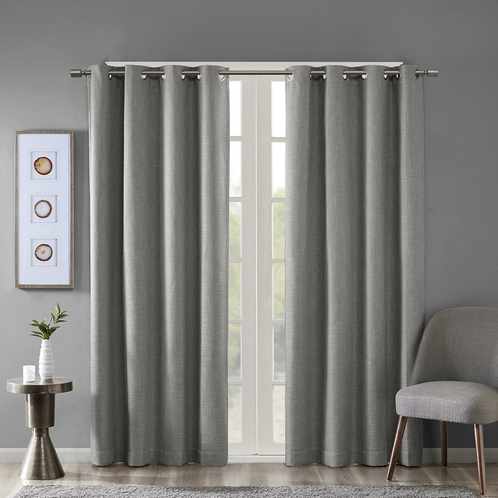 Maya - 54" Printed Heathered Blackout Grommet Top Curtain Panel - Gray SunSmart