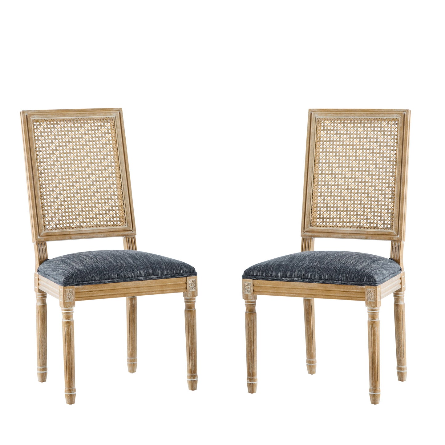 French Country Dining Chair With Rectangular Cane Backrest And Smooth Upholstered Seating Noble House