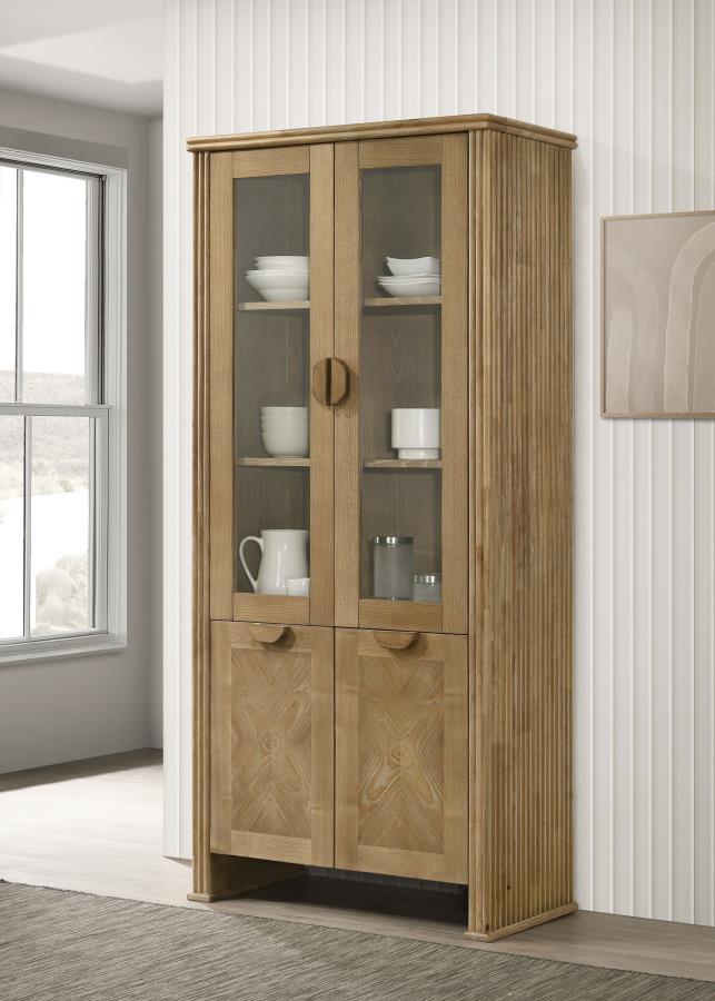 Adina - Tall Display Cabinet - Distressed Light Brown Coaster Fine Furniture