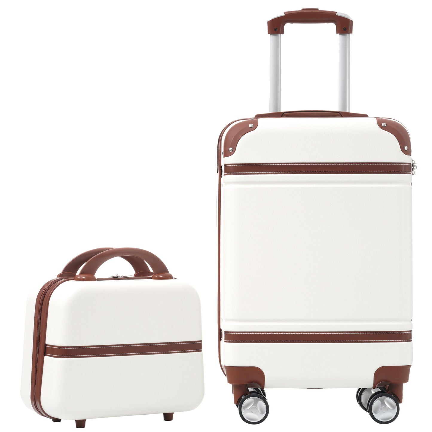 20" Hardside Luggage With Cosmetic Case, 2 Piece Lightweight Suitcase Set With Spinner Wheels, Carry On Vintage Luggage Daily Nest