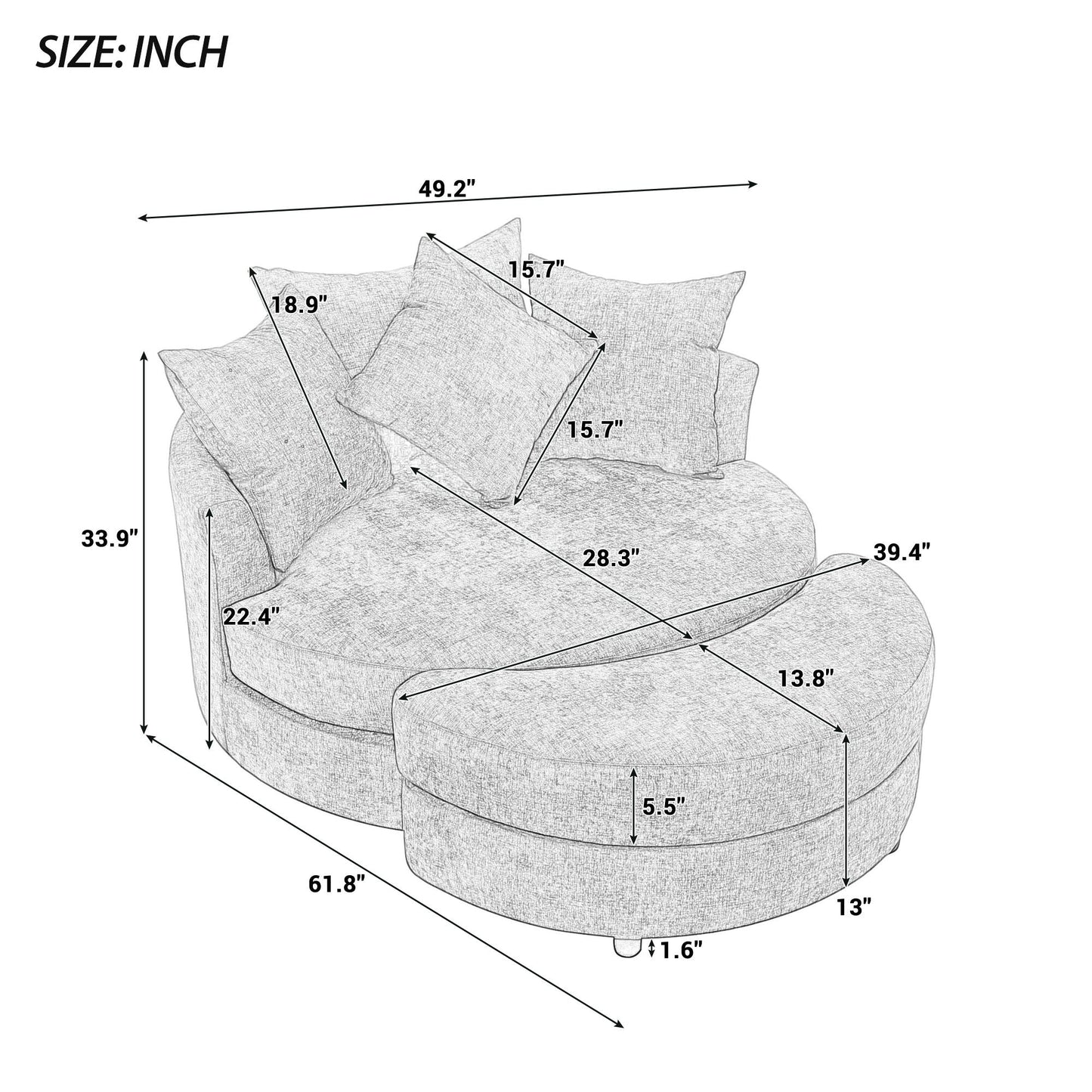 360° Swivel Accent Barrel Chair With Storage Ottoman & 4 Pillows, Modern Chenille Leisure Chair Round Accent For Living Room Hearth and Haven