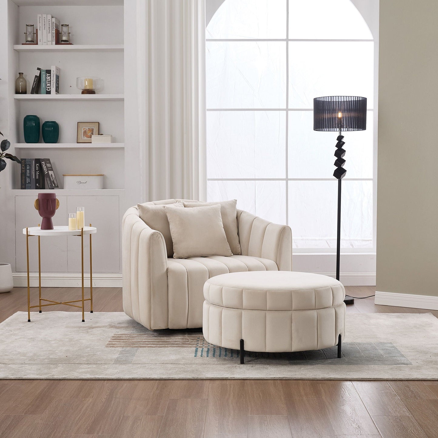 Oversized Velvet Swivel Barrel Accent Chair And Ottoman Set With Storage Home Essentials