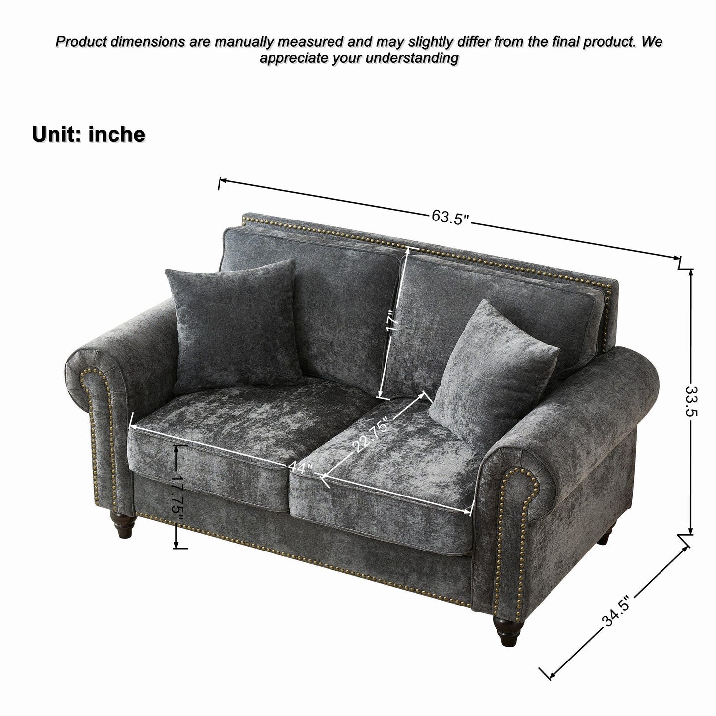 2 Seater Sofa With Rolled Arms, Tufted Upholstered Couch Home Essentials