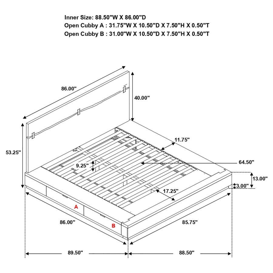 Winslow - Wood Storage Panel Bed CoasterElevations