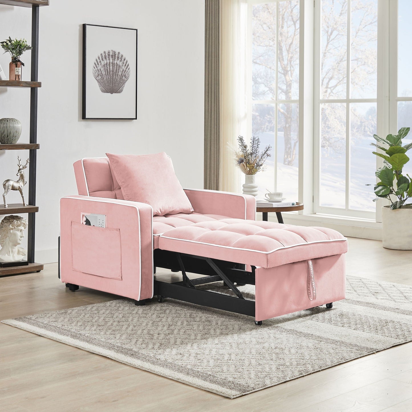 Modern Velvet 3 In 1 Sofa Bed Chair, Adjustable Recliner Home Essentials
