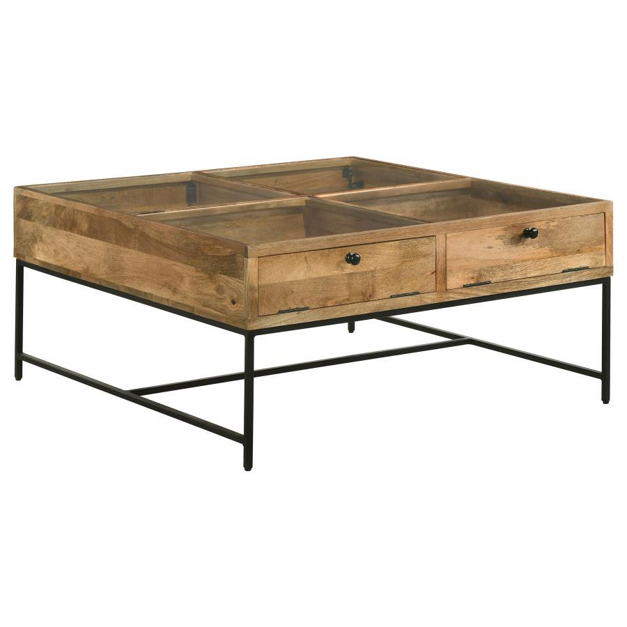 Stephie - 4-Drawer Square Glass Top Coffee Table - Honey Brown Coaster Fine Furniture